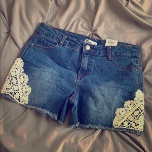 Girl’s Size 16 Denim shorts with crochet accent